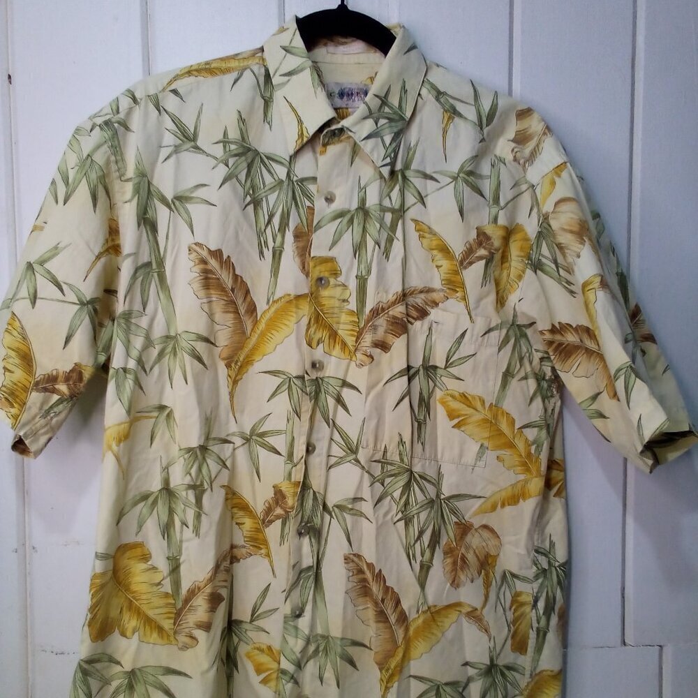 Campia Moda Hawaiian Shirt Men M Short Sleeve Button Up Cotton Tropical Leaves